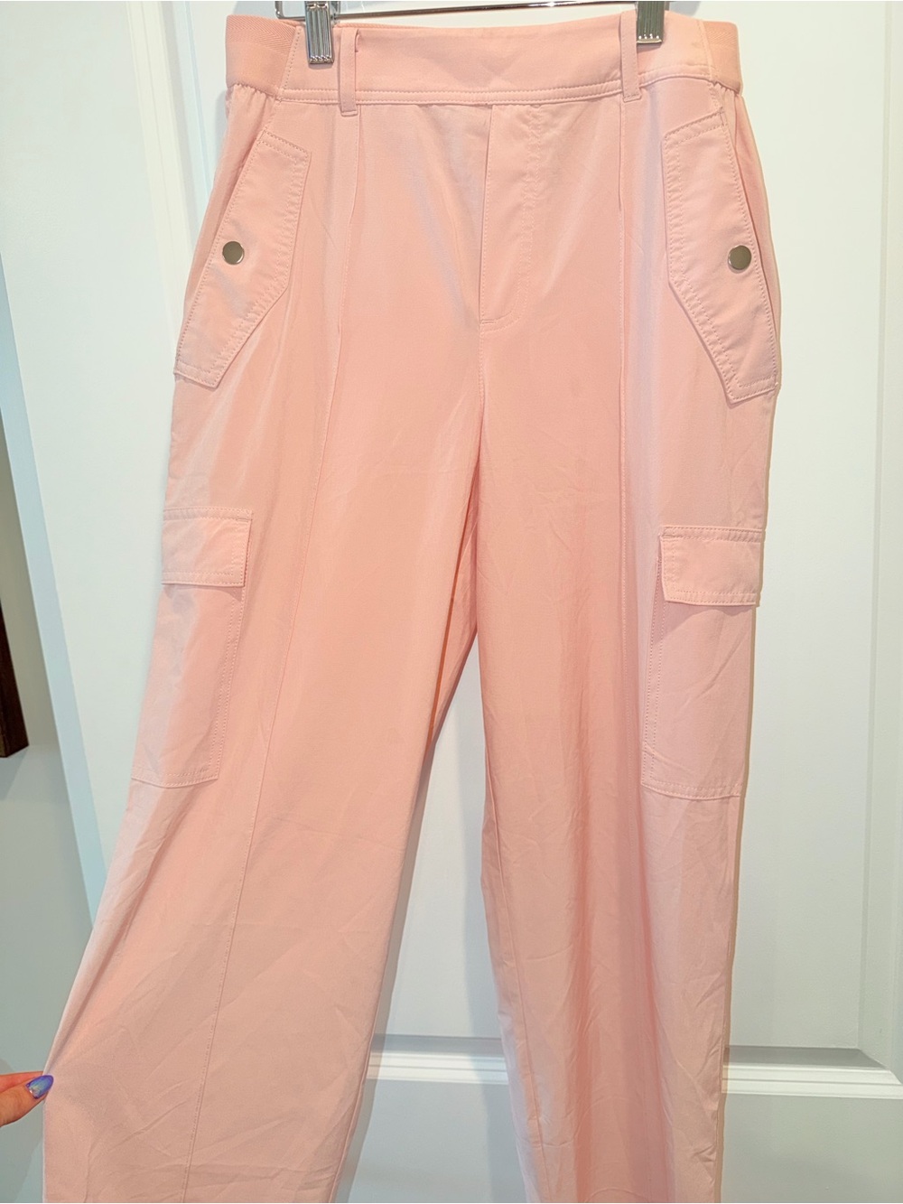 Athleta Vienna Cargo Blush Pink Straight-Leg Pants with pockets high waist 4